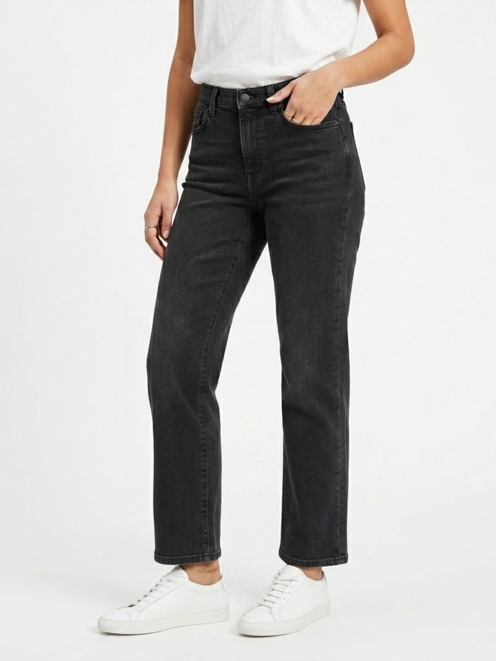 Everlane The Original Cheeky High Rise Straight Ankle Jean Stretch Black Size 28